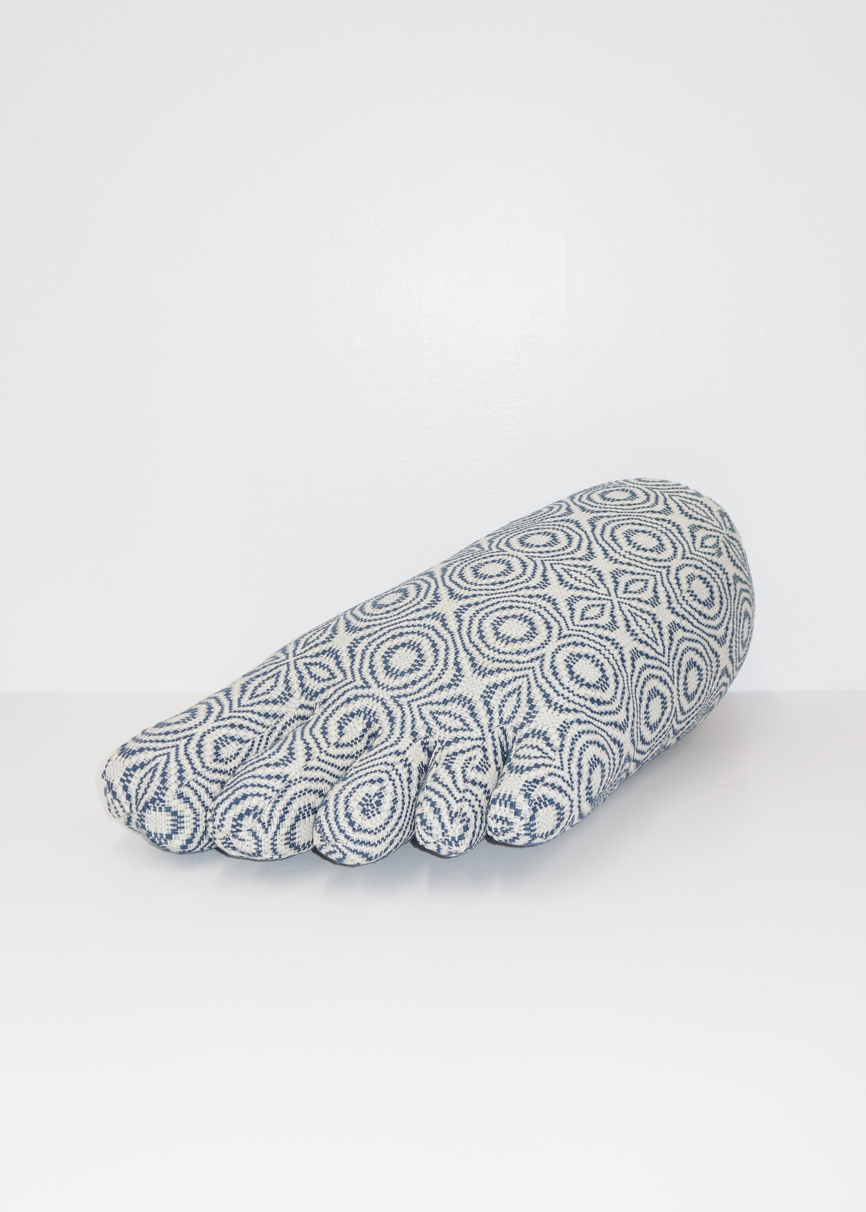 Foot in Antique Indigo Overshot Coverlet