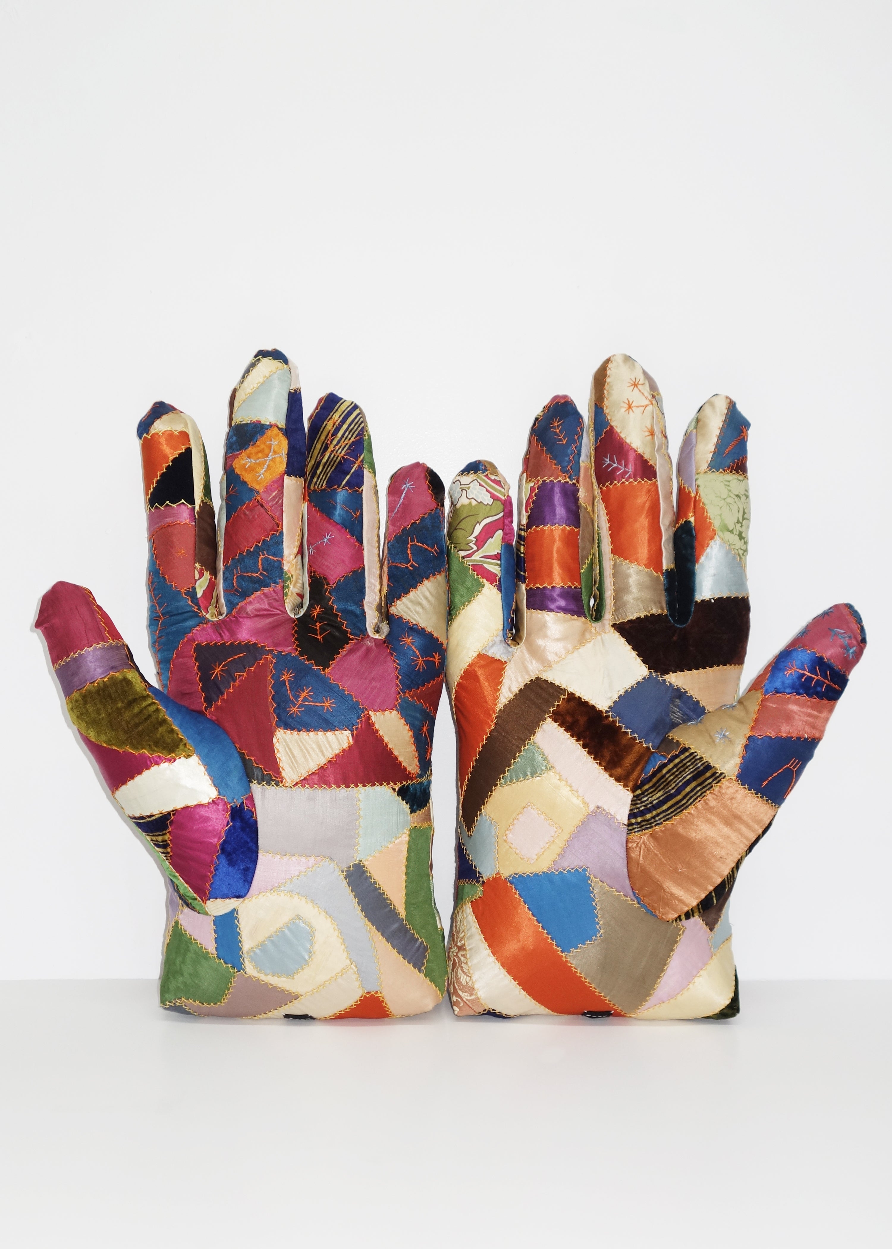 Right Hand in Antique Crazy Quilt